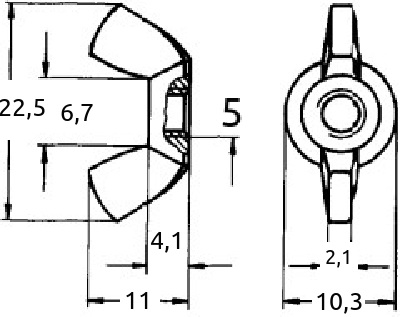 m5 vingemutter kantet type