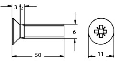 M6 x 50mm maskinskrue senkhode x-spor