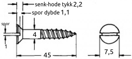 4x45 mm syrefast tre-skrue  