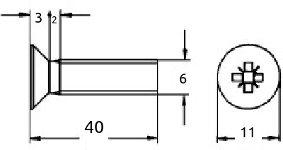 M6 x 40mm maskinskrue senkhode x-spor