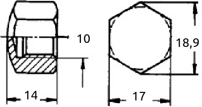 M 10 hettemutter, avrundet hode