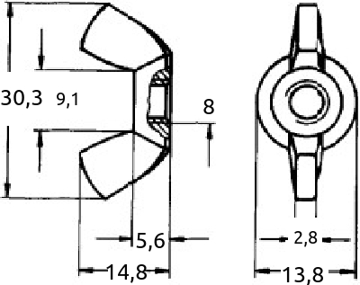 m8 vingemutter kantet type