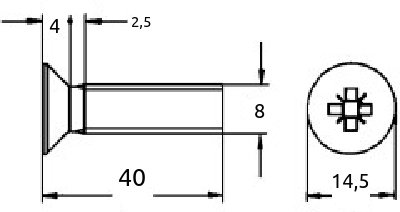  M8 x 40mm maskinskrue senkhode x-spor