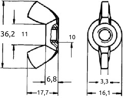 m10 vingemutter kantet type