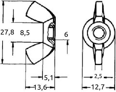 m6 vingemutter kantet type