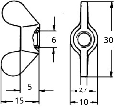 m6 vingemutter avrundet type